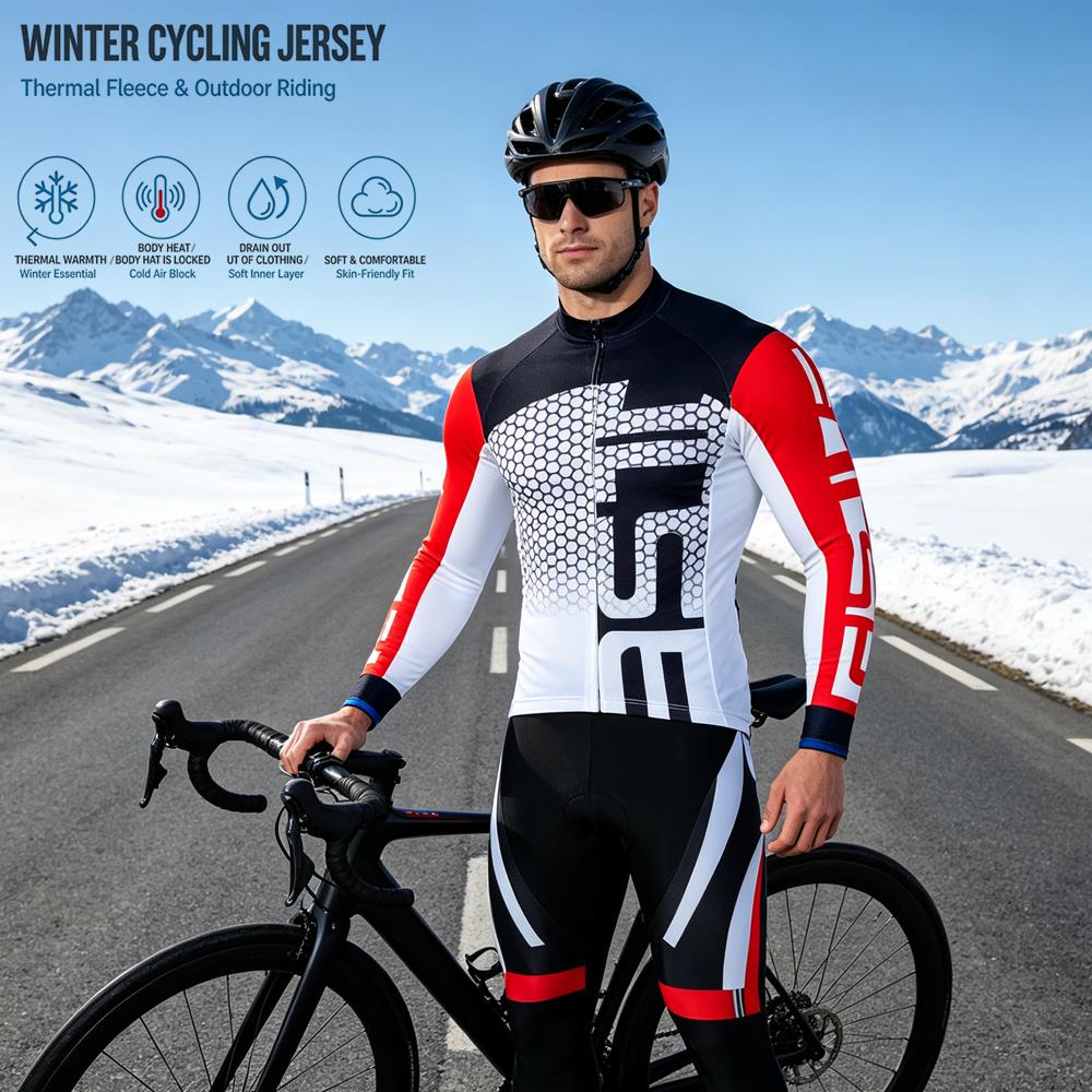 Cycling Gear Jersey - Zimowy, ciepły, polarowy zestaw do jazdy
